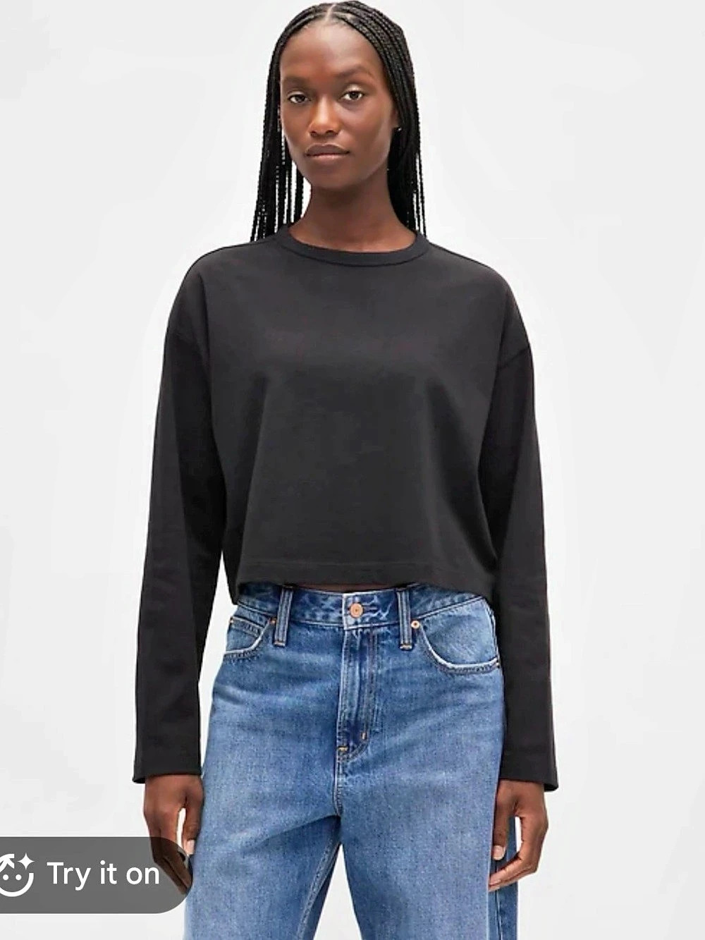 Gap Organic Cotton Cropped Long Sleeve in Black Medium Tall. NWOT